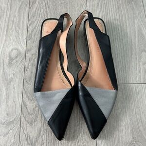 Roland Mouret Pointed Toe Black Silver Wedge Heel Shoes